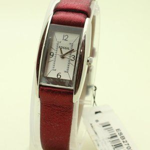 Authentic Fossil Red Genuine Leather Band Women's Square Face Watch ESB2708
